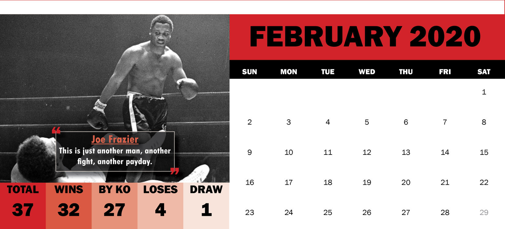 Greatest Boxers of All Time Calendar